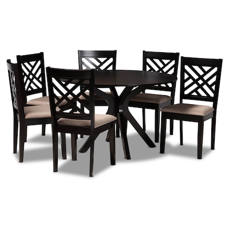 Baxton Studio Norah Sand Upholstered and Dark Brown Finished Wood 7-Piece Dining Set 172-10525-10894